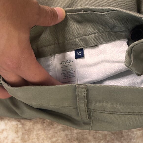 Charles Tyrwhitt Khaki/Olive Green Cotton Stretch Slim Fit Chinos, 38x30 - Picture 4 of 6